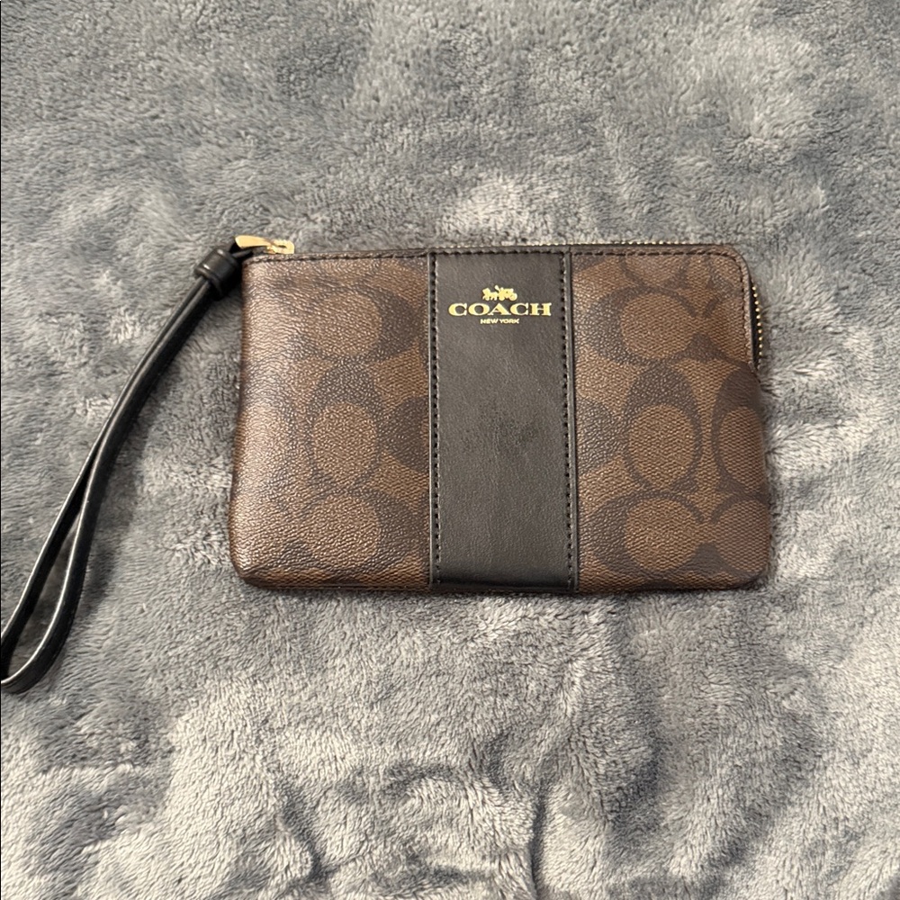 Coach Signature Brown and Black Wristlet